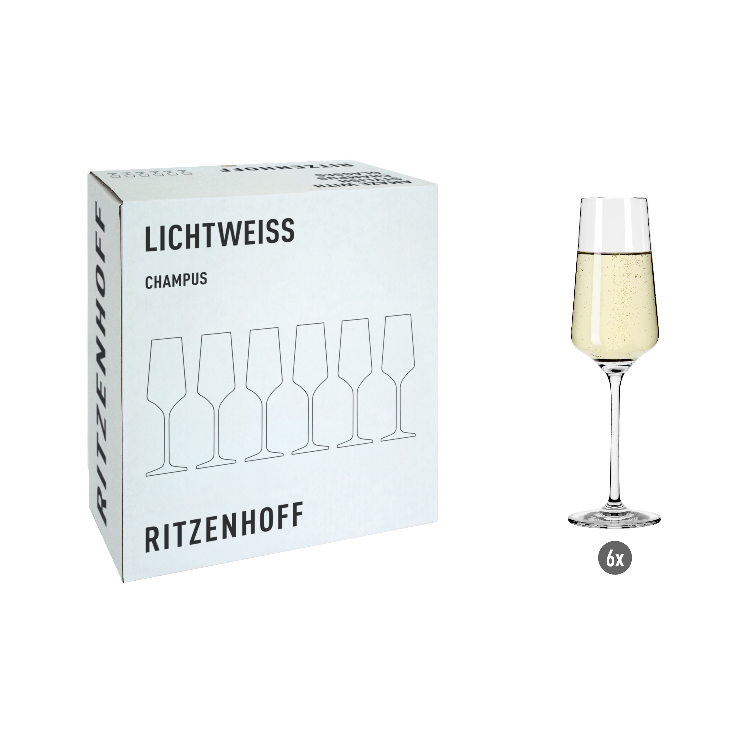 LICHTWEISS JULIE 6ER-SET CHAMPAGNERGLAS #1 VON NADINE NIGGEMEIER